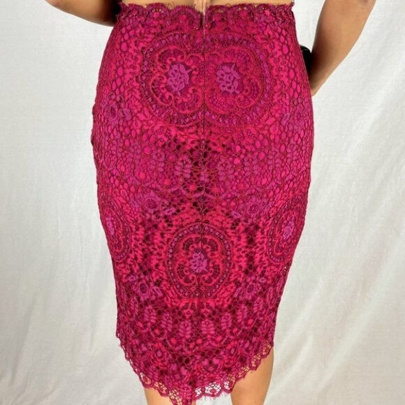 Marchesa Notte Deep Red Lace Sheer Dress $795 - Picture 8 of 12